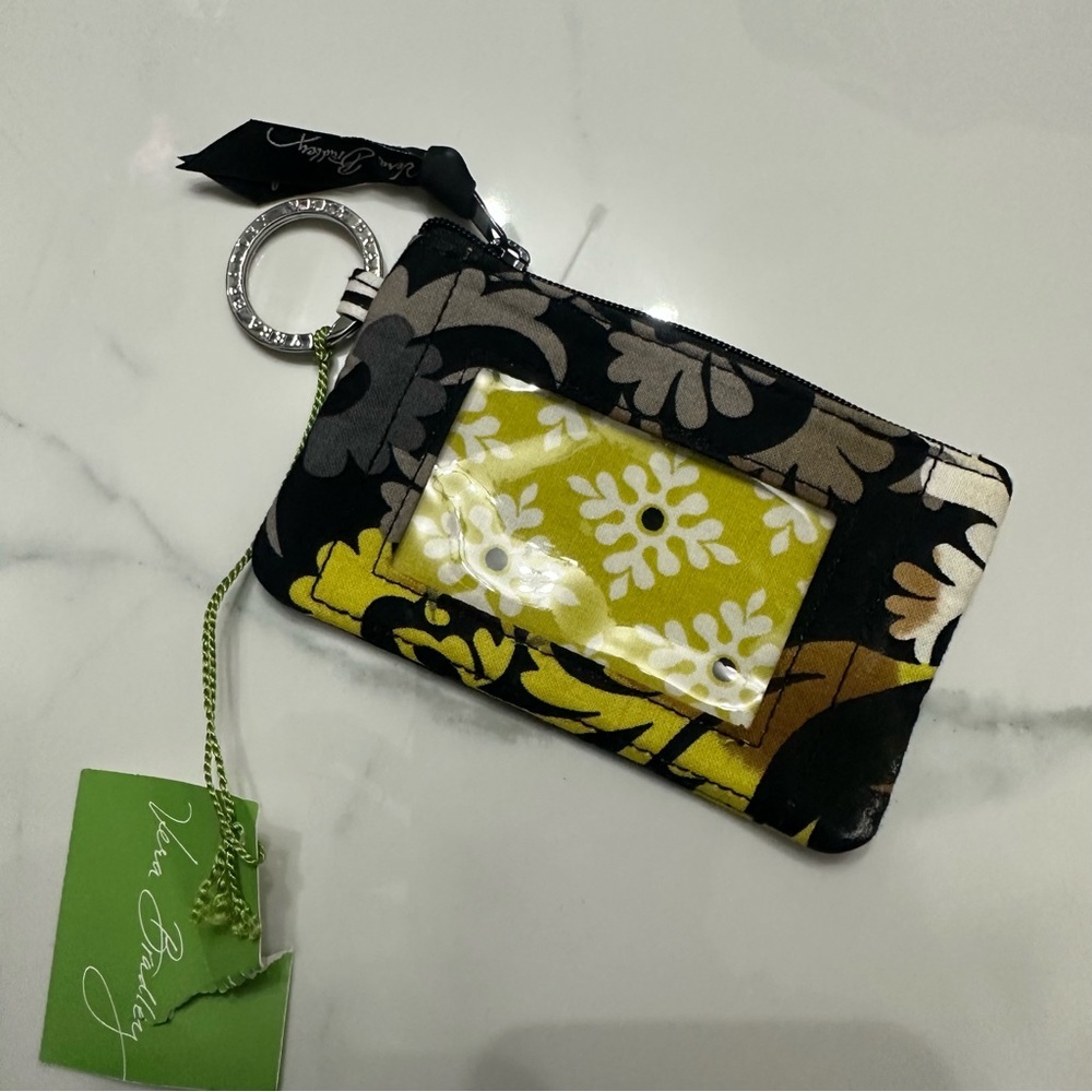 Vera Bradley Black Zip Id Case Floral Coquette Wallet Keyring - Picture 3 of 6